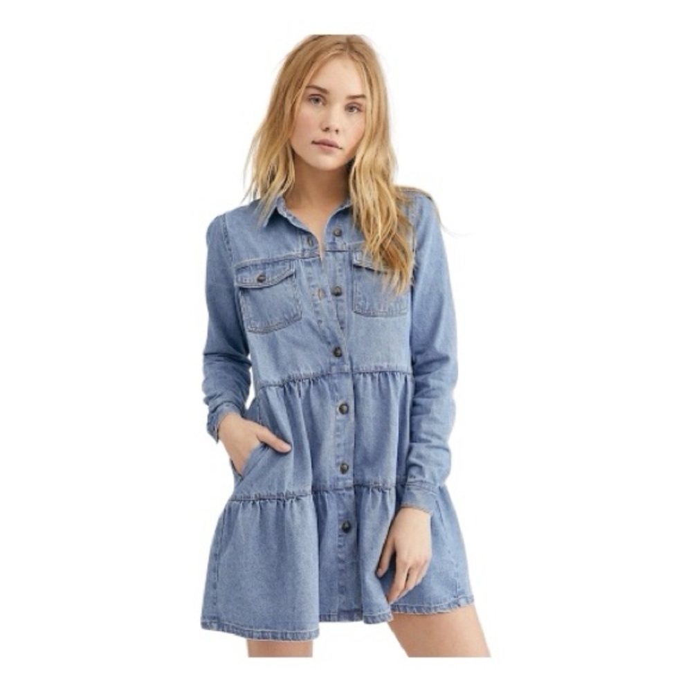 NWT Free People Nicole Denim Shirt Dress Women's M Indigo